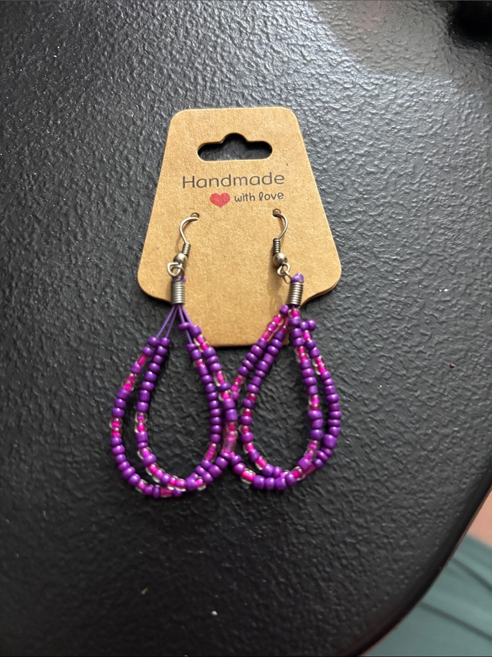 Handmade Purple Beaded Teardrop Earrings